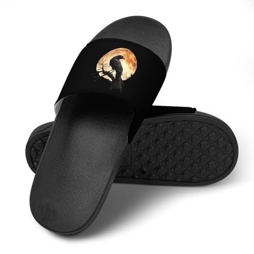 Crow Raven Moon House Slippers for Women Men Lightweight Open-toe Slide Shoes for Bathroom Swimming Beach4