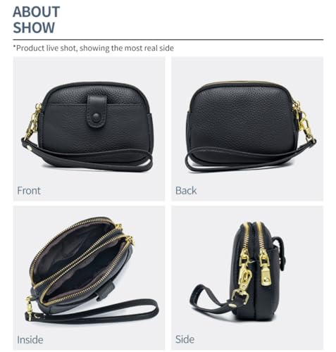 Genuine Leather Mini Wallet for Women Small Wristlet Clutch Double Zippers Coin Kids Wallet Gift Green One Size(Yellow)3