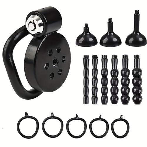 HXLXW Flat Chastity Cage Männer Set mit Urethral Plug Peniskäfig Klein ABS Cock Cage mit 5 Ringen Inverted Chastity Cage Flat Cage Design Sissy Cage Keuschheitskäfig Herren Chastity Cage(Schwarz)