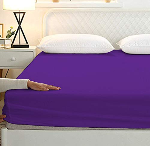 Image of Sweet Dream's 750 Collection Egyptian Cotton Fitted Bedsheet 4 to 12 Inch Matress 15 inch Drop King Size Bed (72x78) Inches (6 by 6.5) Feet + 2 Pillow Covers (18x28), Purple