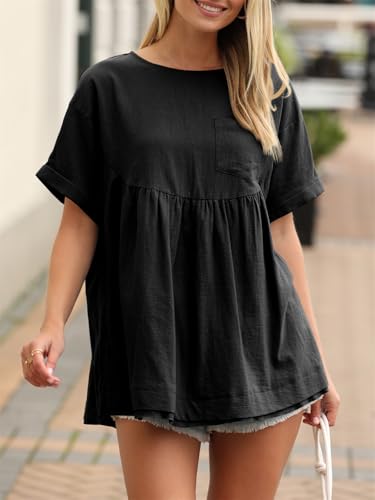 Tankaneo Womens Summer Babydoll Tops Casual Loose Fit Peplum Oversized Tunic Shirts2