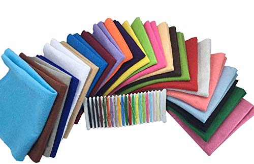 24 Hojas de Telas Fieltro Tejido de Fieltro Suave de Acrílico para Manualidades Patchwork Costura DIY Craft Trabajo 20*30cm Espesor 1,4mm Colores Mixtos with Hilos de Colores Set