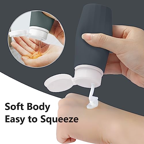 Travel Bottles - 4 Pack TSA Approved Leakproof Silicone Portable Refillable Containers for Shampoo, Conditioner, Body Lotion, Soap (3oz/89ml)4