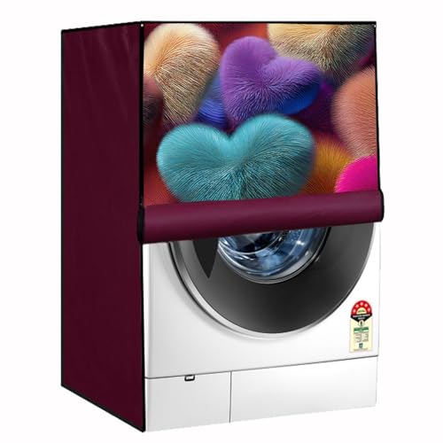 Image of Waterproof 9Kg Front Load Fully Automatic Washing Machine Cover compatible for lg /ifb /godrej /lloyd /bosch & etc Washing Machine (IFB9KMAROONHEARTSC11FL04)