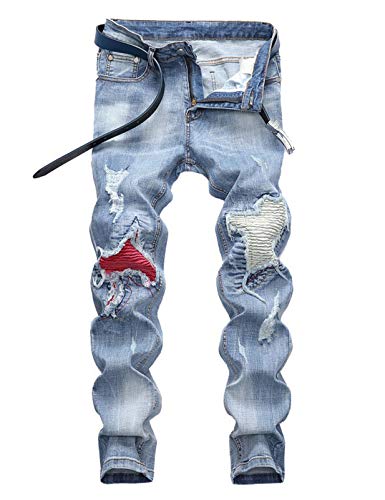 Men's Streetwear Distressed Washed Stretch Ripped Biker Jeans Denim Pants