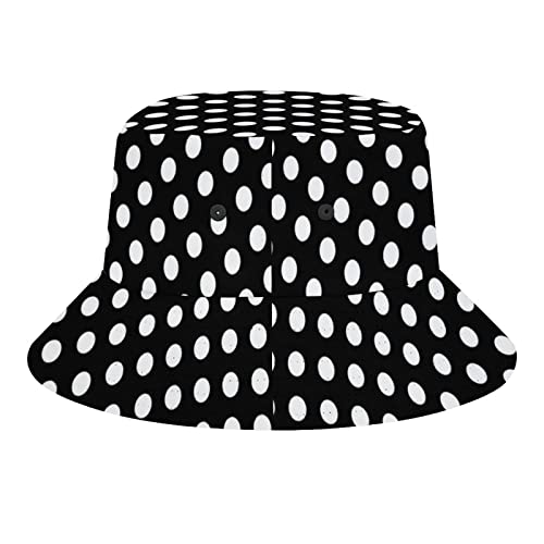 Amrandom Bucket Hats Summer Travel Beach Sun Hat Outdoor Cap, White Black Polka Dot Coffee, Novelty Gift For Men Women #TOP4