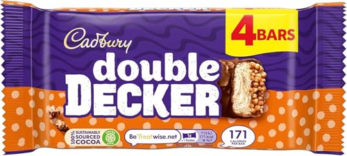 Cadbury Double Decker Chocolate Bar Multipack, Layers of Nougat & Crispy Cereal Covered in Milk Chocolate, Multipack of 4 x 37.3g Bar (Pack of 1)