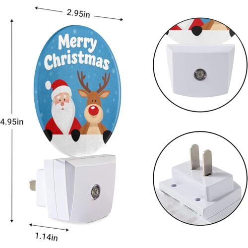 Image of EKOBLA Santa and Reindeer Night Light, Merry Christmas Snowflake Night Lights Plug Into Wall with Auto Sensor for Holiday