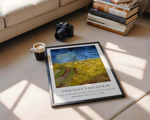 Image of Waltractive Vincent Van Gogh Paintings Framed Poster with Beautiful Quotes - Available in 33x22 and 48x33 CM - Classic Art Poster with sleek Black Frame - Elegant Home and Office Decor (Wheatfield with Crows, 9x13 Inch, Framed)