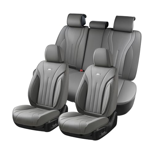 Image of Coverado Car Seat Covers Full Set, Luxury Nappa Leather Seat Covers, Waterproof Seat Cover for Cars, Front and Rear Seat Cover Car Seat Protector, Automotive Seat Cover Universal Fit Most Cars(Gray)