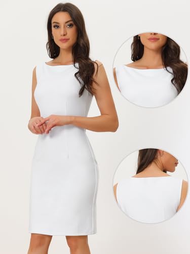 Image of Allegra K Sheath Dress for Women's Business Teacher Sleeveless Boat Neck Dressy Casual Office Dresses