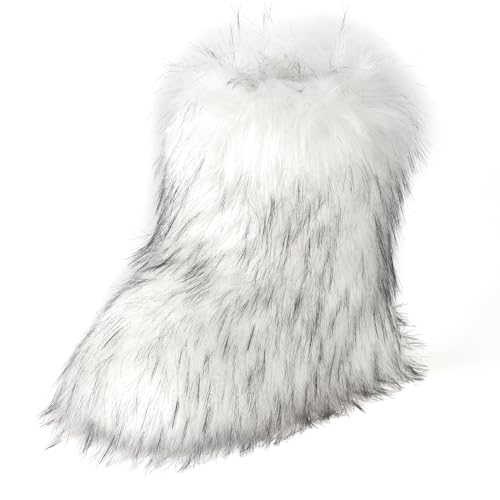 Image of Fashion Fur Boots,Flat Heel Comfy Plush Warm Snow Booties,2025 Winter Outdoors Furry Boots,Mid-Calf Faux fur Boot for Women.