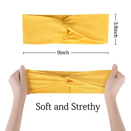 8 Pack Boho Headbands For Women: No Slip Head Bands Cross Knot Hair Band Elastic Stretchy Wide Bow Hair Wraps Accessories For Yoga Sports Running Workout, Solid Color #TOP5