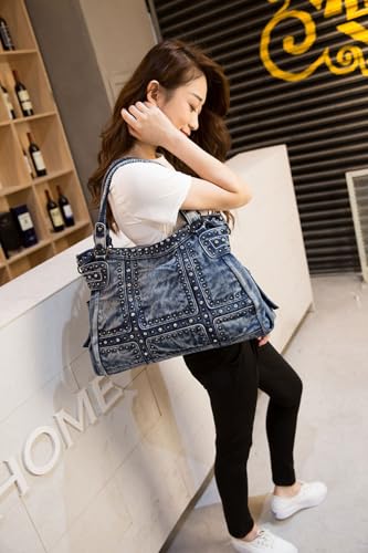 Image of Designer Denim Handbags for Women Hobo Tote Bag Crossbody Denim Purses Blue Jean Shoulder Bag