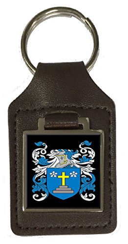 Porte-clé en cuir avec blason Niven Heraldry marron vintage