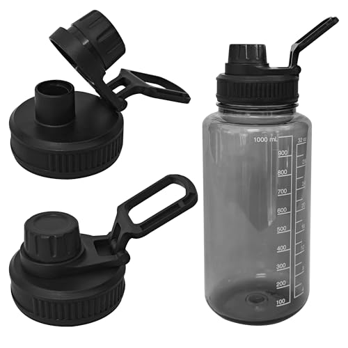 2 Pcs Replaceable Lid for Nalgene Sustain Tritan Water Bottle Wide Mouth Loop Top Lid Compatible with Nalgene 32 oz BPA Free Replacement Cap Accessories with Handle Easy to Carry Black