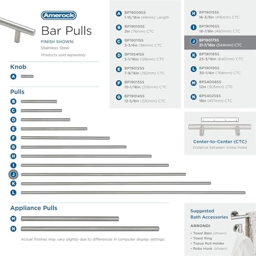 Image of Amerock 21-7 /16 inch Bar Pulls Stainless Steel Drawer Pull | 21-7 /16 inch (544mm) Center-to-Center Mounting Distance and 24-9 /16 inch Overall Length, Durable Stainless Steel Cabinet Hardware