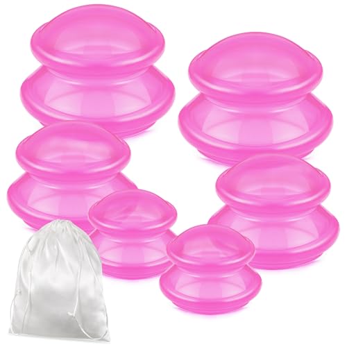 Image of TrelaCo 6 Pcs Silicone Cupping Kit for Massage Therapy,Clear Hot Pink | Cupping Cups 3 Sizes, Suction Therapy for Body Massage Myofascial, Relieves Cellulite Muscle Pain Tension, Studio Household