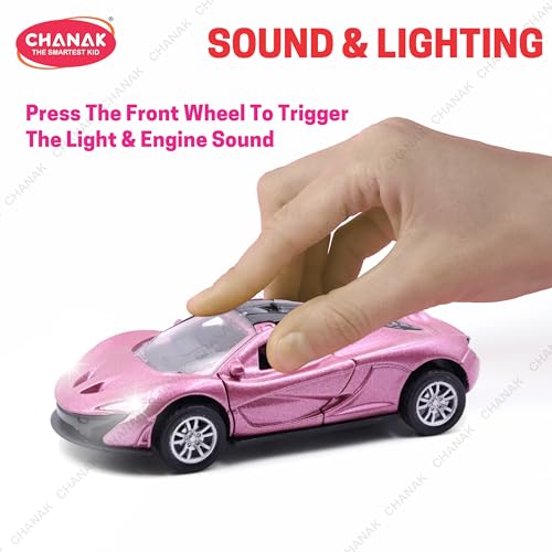 Image of Chanak Die Cast Car for Kids Alloy Metal Pull Back Car Toy Car Toy Vehicle with Openable Doors & LED Lights Cars for Kids Collectible Toy Vehicle Gift for Kids Boys Girls BIS Approved (Pink)