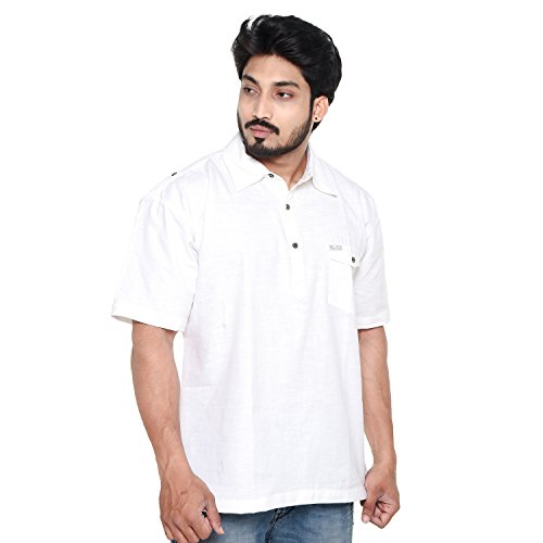 Image of Mens Cotton Linen Half Sleeve Plus Size Short Kurta