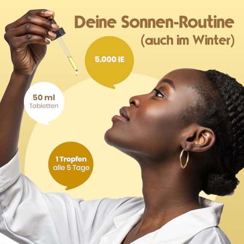 Vitamin D3 Tropfen Hochdosiert 5000 IE - 1900 Tropfen - 50ml - Geschmacksneutral - Laborgeprüft & produziert in Deutschland - Verpackung kann variieren