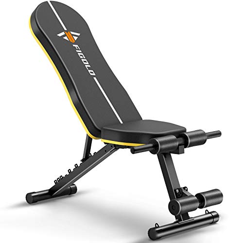 Figolo Workout Bench, Adjustable Weight Bench with Wider Backrest/Seat for Full Body Workout Home Gym Strength Training Press bench with Easy Folding [2021 New Version]