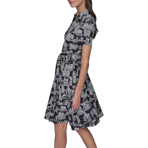 Image of Karl Lagerfeld Women's Short Sleeve Surplice Neck Faux Wrap Belted Mini Dress
