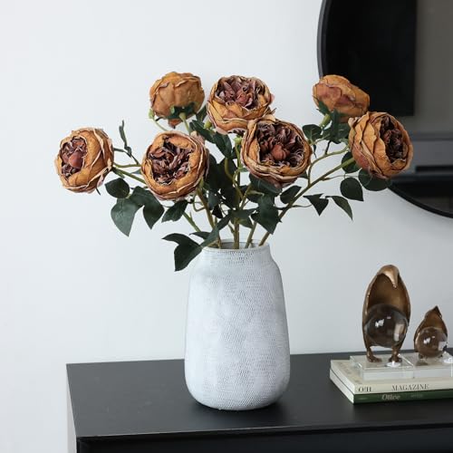 Image of mizii 6Pcs Burnt Orange Artificial Roses Flowers Fake Silk Roses Flower with Long Stem for Wedding Decorations Table Centerpieces Flower Arrangement Home Decor (Burnt Orange)