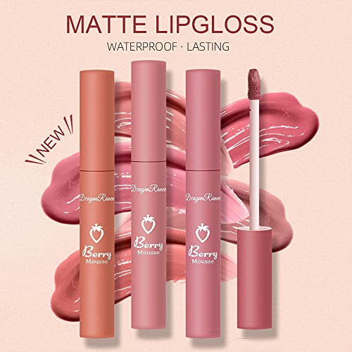 3 Pcs Nude Matte Liquid Lipstick Set, Natural Matte Velvet Lip Tint Smooth Crayon Lip Stain, Moisturizing Mini Lip Gloss Long-Lasting Waterproof Non-Stick Cup Not Fade Matte Lipstick For Women & Girls (C) #TOP2