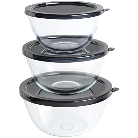 Babish Glass Mixing Bowl Set with Lids, 3-Piece Cover