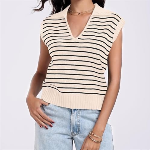 Women Summer Tank Tops Striped Sleeveless Polo V Neck Knit Sweater Vest Shirts 2024 Trendy Cute Outfits3