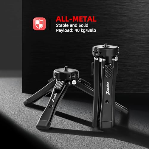 Zeadio Heavy Duty Mini Metal Tripod Stand - Universal Small Table Tripod for Camera, Gimbal, Action Cam, Camcorder, Microphone, LED Light, etc(40kg/88lb Load)