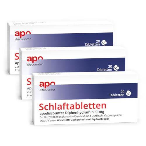 Apodiscounter Schlaftabletten Diphenhydramin 50 mg - Effektive Hilfe zum Einschlafen und bei Durchschlafstörungen - (3x 20 Stück)
