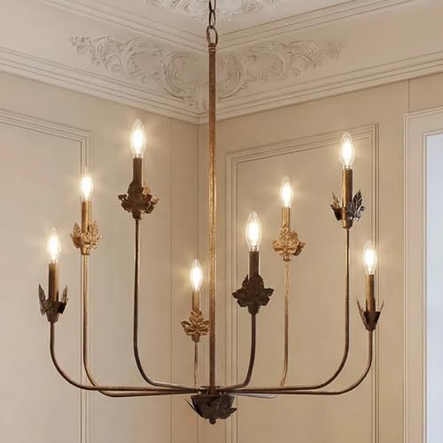 Tribesigns 27-Inch Rustic Chandeliers for Dining Room, 8-Light Vintage Metal Ceiling Light Fixture, Industrial Candle Pendant Light for Living Room, Bedroom, Kitchen Island (Distressed Bronze)
