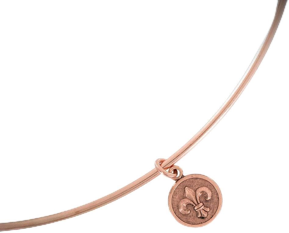 Rose Gold Tone Fleur De Lis Pendant 1/2" Collar Necklace 15" Statement Chunky Pendant Rhinestone Necklace for Women