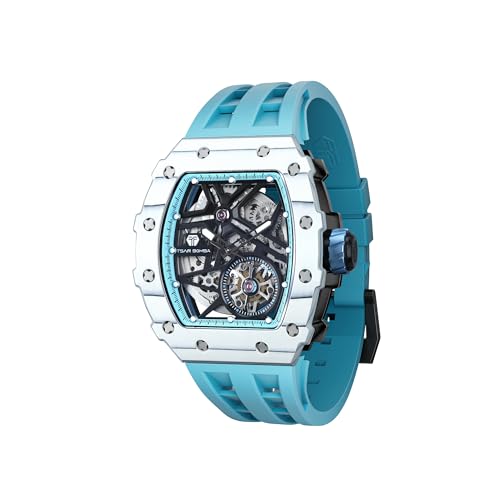 TSAR BOMBA Montre Homme Automatique Mécanisme Apparent pour Homme, Montre de Luxe Squelette Tonneau Etanche 50M Boîtier en Acier Rectangulaire Sport...
