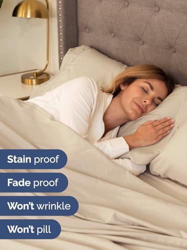 Image of Extra Deep King Sheet Set - 6 Piece Breathable and Cooling Sheets - Wheat | Hotel Luxury Bed Sheets Set, Easy & Secure Fit, Ultra-Soft, Wrinkle & Fade Free, Comfy Sheets Set with Extra Deep Pockets