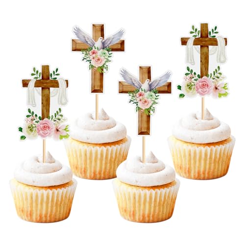 24 Pack God Bless Cupcake Toppers God Bless Cross Baptism Cupcake Picks Baby Shower Baptism Party Decorations Supplies Sliver (print)
