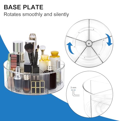 Dezzer 360° Rotating Makeup Organizer 11.5" Clear Turntable Lazy Susan Organizer for Vanity, Bathroom Counter, Pantry, Cabinet, Spinning Cosmetic Storage Holder with 5 Dividers for Skincare, Makeup Brushes