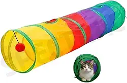 Túnel para Gatos em (S), 120 cm, 4 Entradas, Dobrável, Colorido, com Bolinha e Saídas Laterais