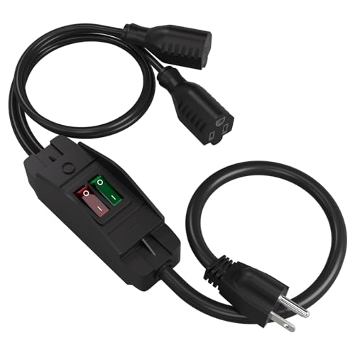 Image of STARELO 2-Way 3 Prong Extension Cord with ON /Off Switch,3 Prong,Y-Splitter, Pimary 14AWG 15A /125V and Secondary 18AWG 10A /125V with one NEMA 5-15P Plug and Two NEMA 5-15R Receptacles. (3FT,Black)