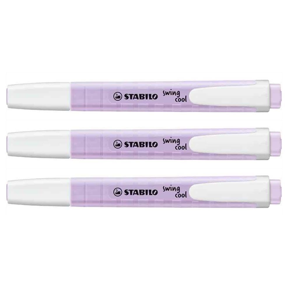 STABILO - Juego de 3 resaltadores de columpios frescos (punta de bisel, 1 – 4 mm, color lila pastel