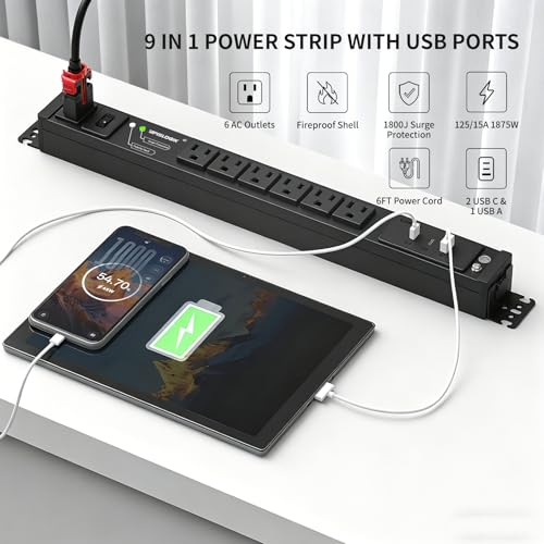 Protector eléctrico Apislogik K10APF4-10S0600A0435AXS01-9QT, 6 tomas, 3 puertos USB, 1.83 m de cable, color negro miniatura 2