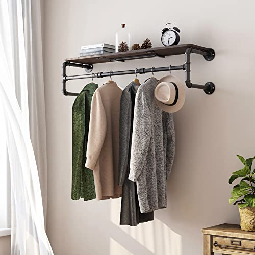 Greenstell Clothes Rack With Top Shelf, 41In Industrial Pipe Wall Mounted Garment Rack, Space-Saving Display Hanging Clothes Rack, Heavy Duty Detachable Multi-Purpose Hanging Rod For Closet Storage #TOP1