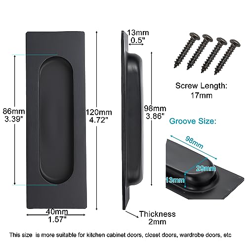 Malimali 120mm Sliding Door Handles Recessed Finger Flush Pulls for Kitchen Cabinet Door Closet Door Stainless Steel Rectangular Door Pulls Cupboard Hardware (Matte Black - Image 2