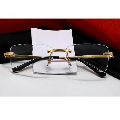 Image of Elegant Rectangle Metal Yellow Gold Plated Wire Frame Vintage Retro Rimless Square Clear Lens Eyeglasses Hip Hop Glasses For Men Women