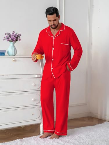 Image of QZH.DUAO Mens Pajama Set 100% Cotton Long Sleeve Button Down PJs