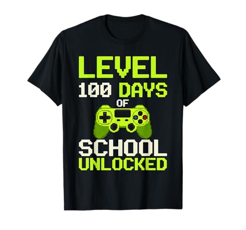 100 Days of School Gamer Boys Pixel Green Teacher Videojuego Camiseta