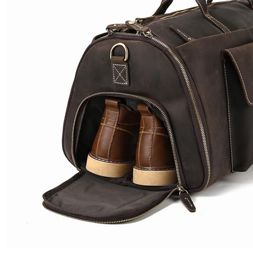 Convertible Garment Bag with Shoes Compartment Full Grain Leather Carry on Duffle Bag for Men Women Hanging Weekender Business Suitcase for Travel Suit Coffee3