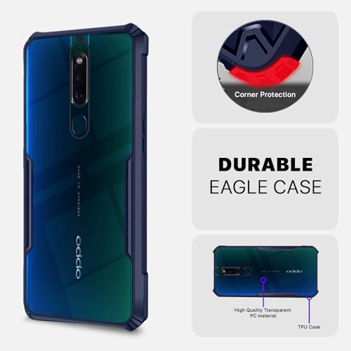 Image of Pikkme Oppo F11 Pro Back Cover | Crystal Clear Transparent Back | Ultra Hybrid | Full Camera Protection | Raised Edge | Bumper Back Case for Oppo F11 Pro (Blue)